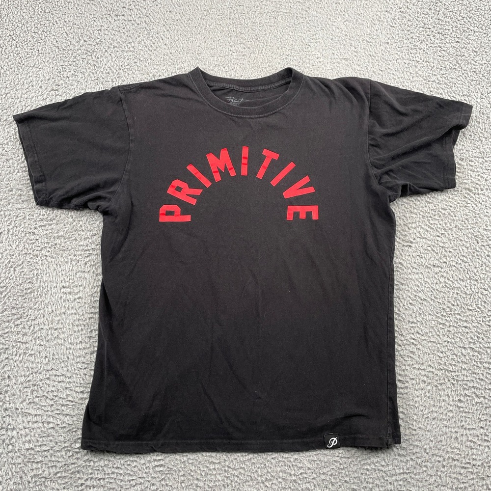 Primitive T-Shirt Mens L Black Red Arch Logo Skateboarding Short Sleeve Tee